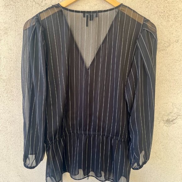 DKNY Black Striped Peplum Sheer Blouse Medium - Picture 7 of 9
